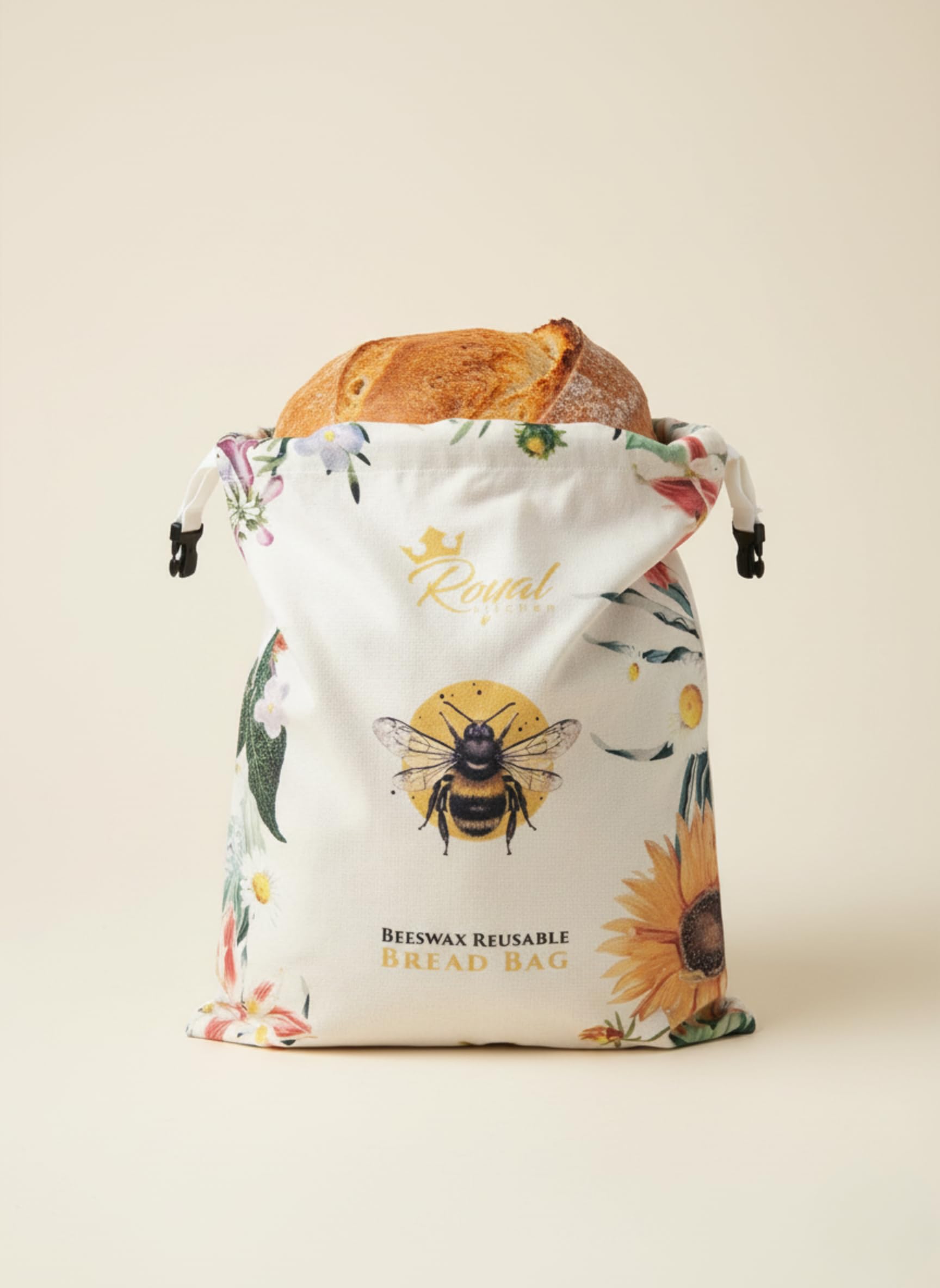 Royal Kitchen beeswax bread bag xl inside preserves crust and texture of sourdough.