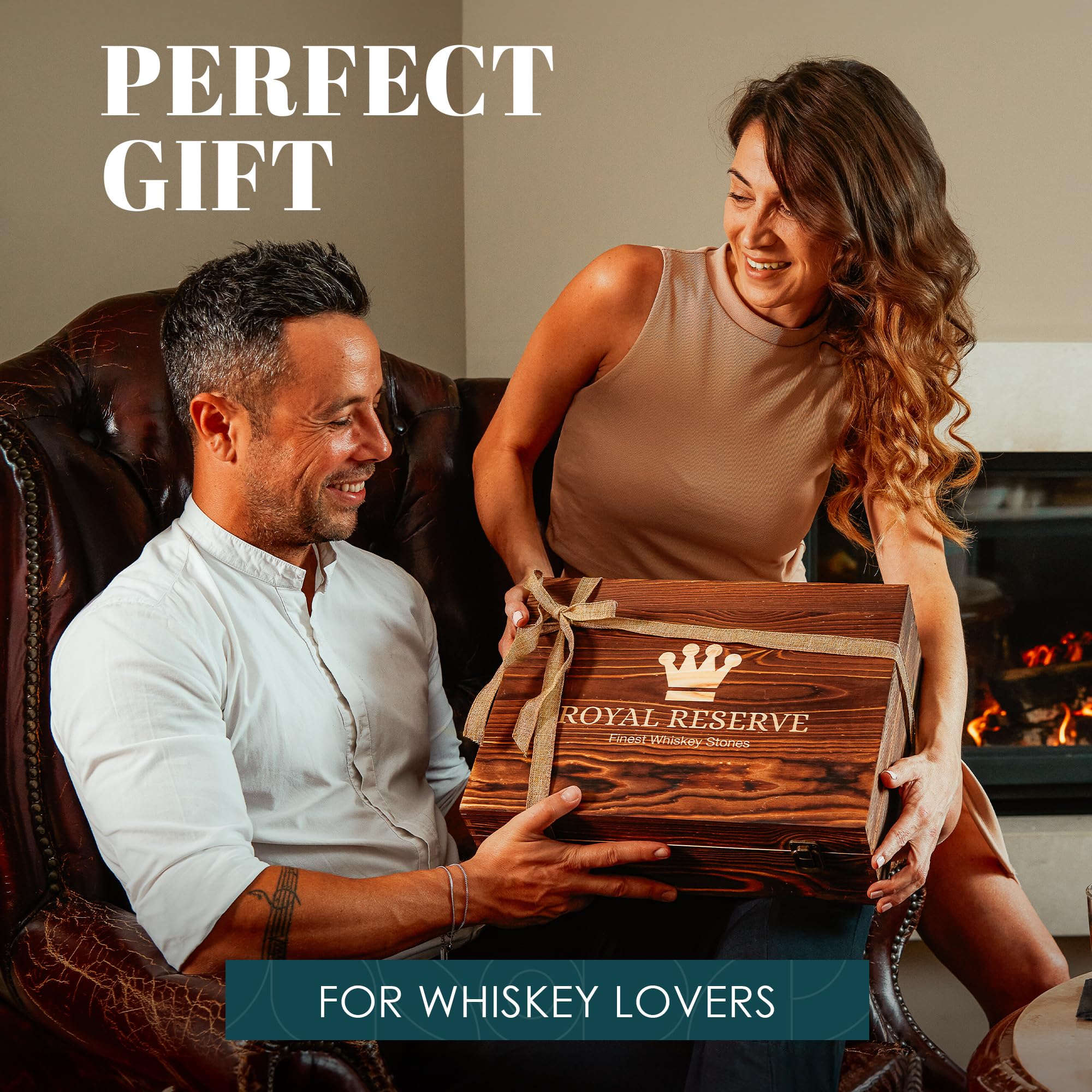 Royal Reserve granite whiskey stones, non-diluting cooling for richer flavors.