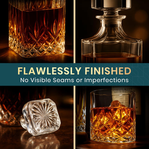 Royal Reserve decanter set versatile for whiskey, cocktails, or water.