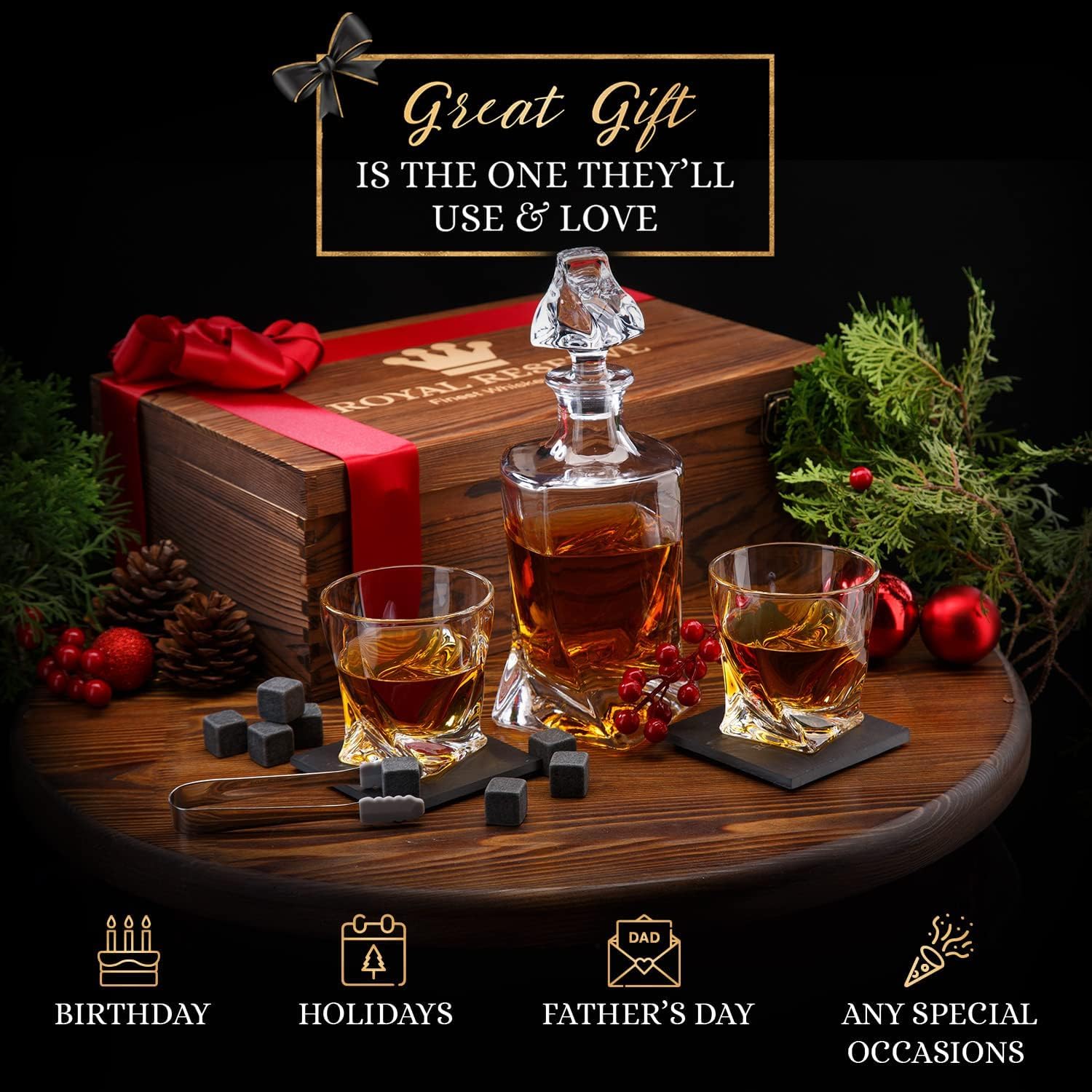 Royal Reserve whiskey glasses set ideal for daily pours and entertaining guests.