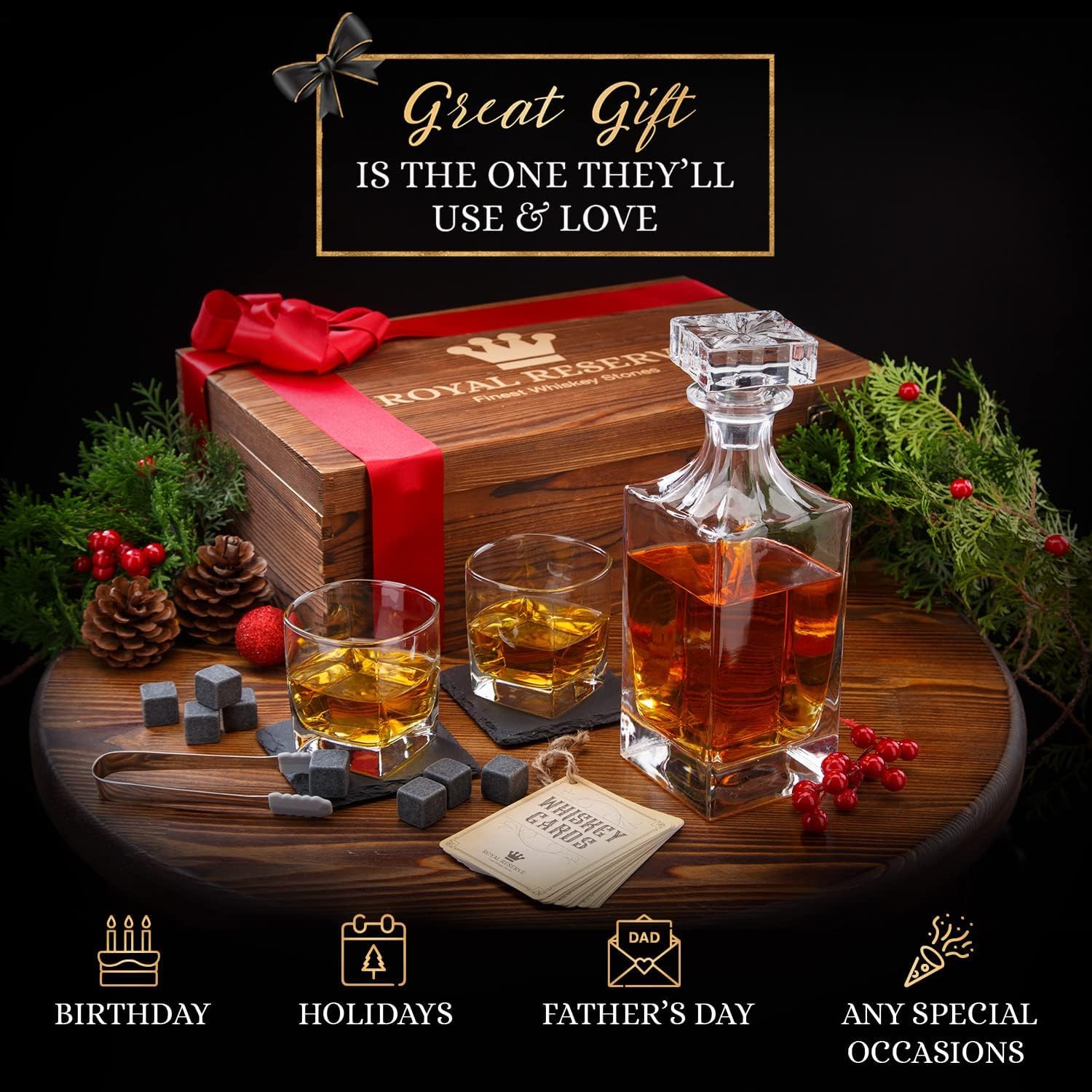Royal Reserve whiskey glasses set, ideal for elegant tasting and presentation.