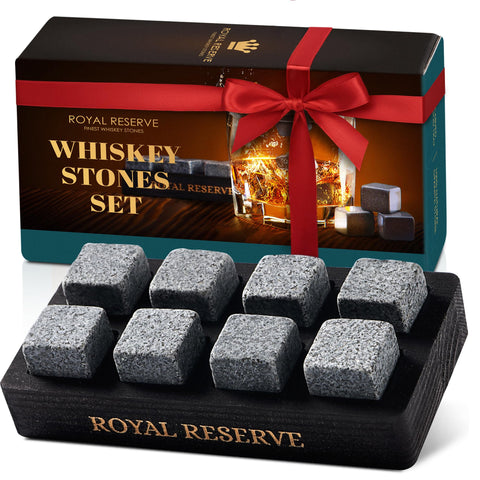 Royal Reserve whiskey stones gift set displayed for gifting and gifting-ready presentation
