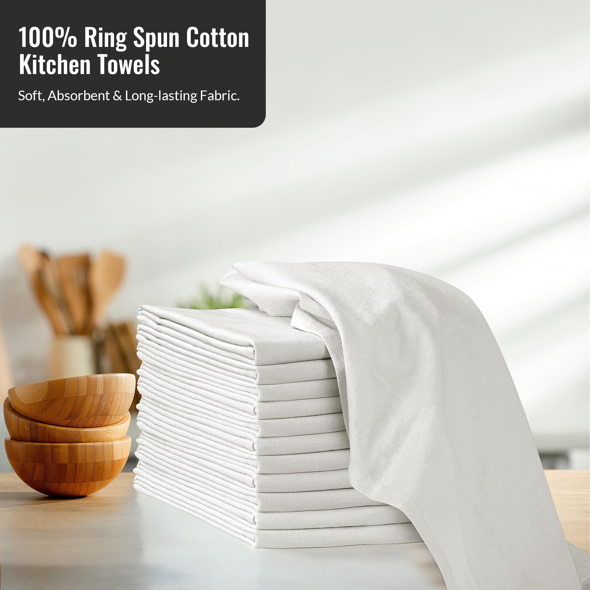 ROYALE LINENS flour sack towel drying hands, quick-drying cotton for busy kitchens.