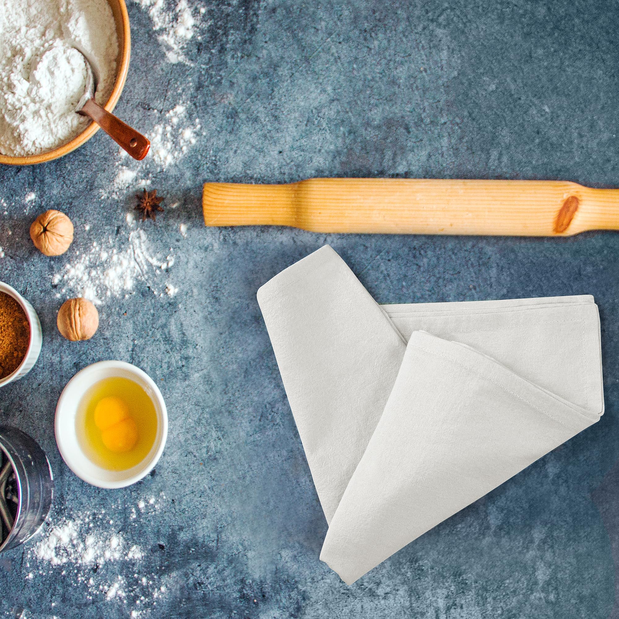 ROYALE LINENS flour sack towel reusable, machine washable to reduce waste.