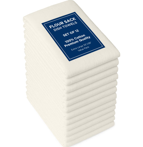 ROYALE LINENS flour sack towels flat lay in natural cotton for kitchen prep and cleaning