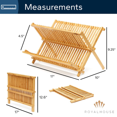 RoyalHouse bamboo dish rack with utensil slot keeps cutlery organized.