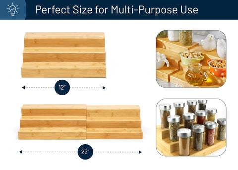 RoyalHouse bamboo spice rack in cabinet keeps spices organized and accessible.