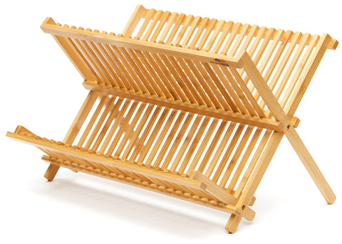 RoyalHouse premium bamboo dish rack assembled on counter for air drying.