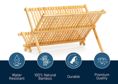RoyalHouse premium bamboo dish rack folded flat to save counter space.