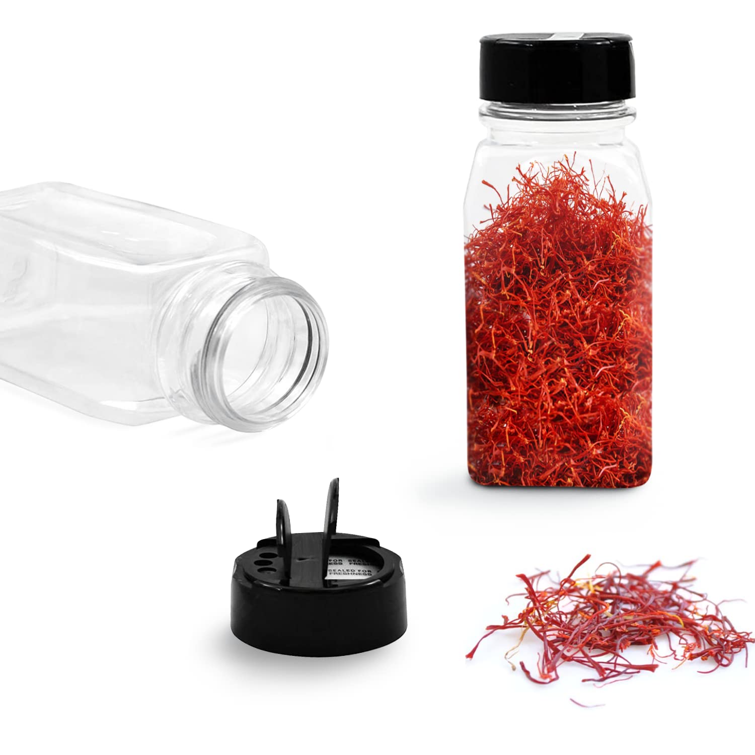 RoyalHouse clear plastic spice jar showing see-through storage for easy identification.