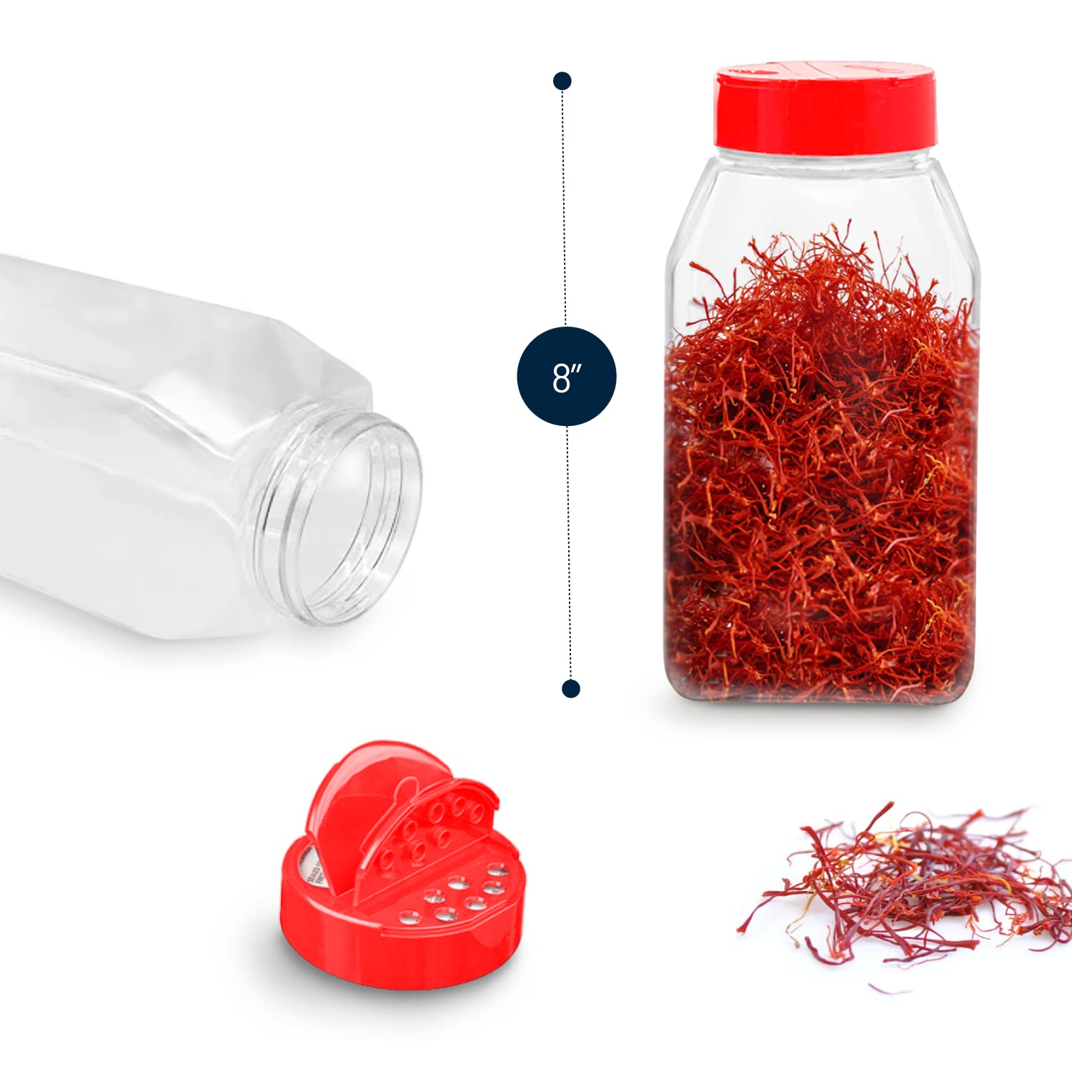 RoyalHouse clear spice jar with flip-top lid for easy shaking.