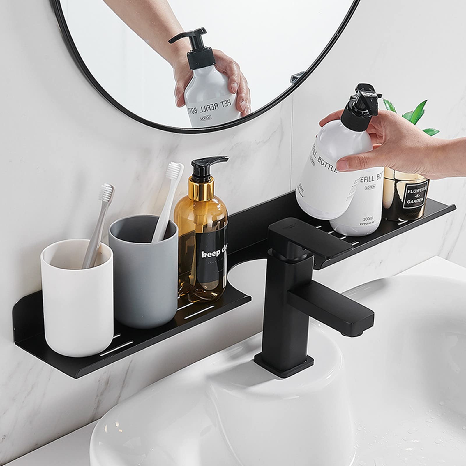 ROYALITA over-faucet organizer enhances small kitchen and bath storage.