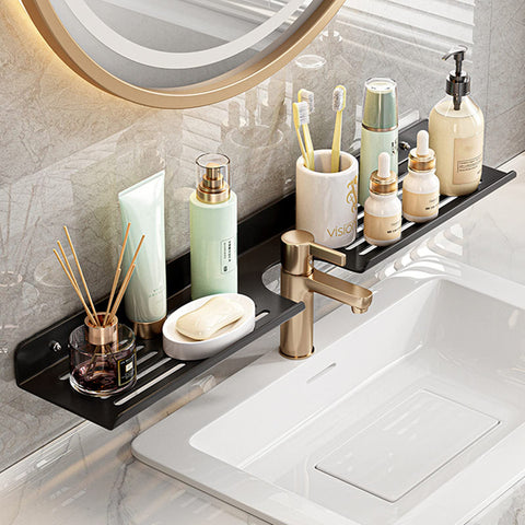 ROYALITA over-sink shelf keeps items accessible after use.