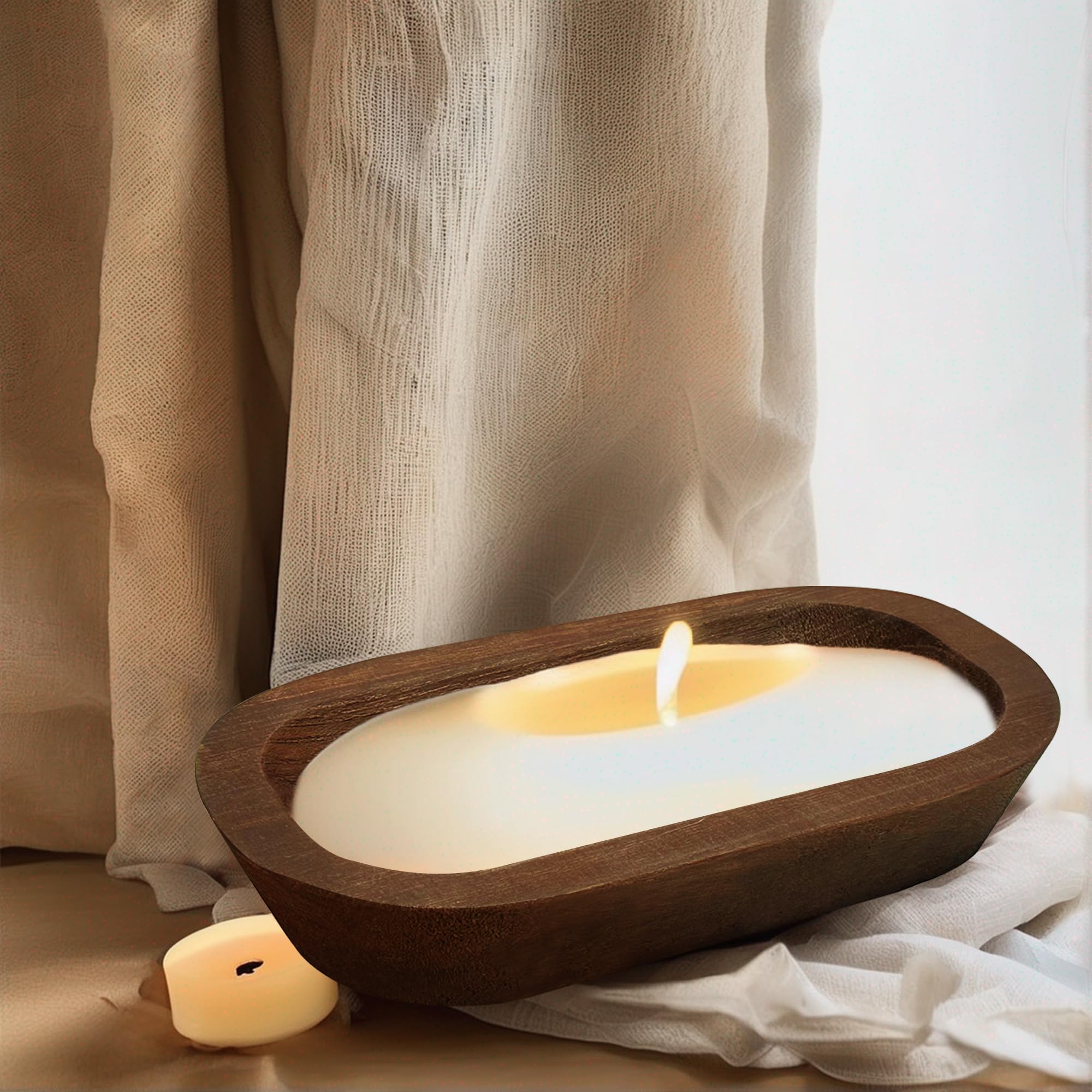 Royxen dough bowl with candle display creates cozy ambiance.