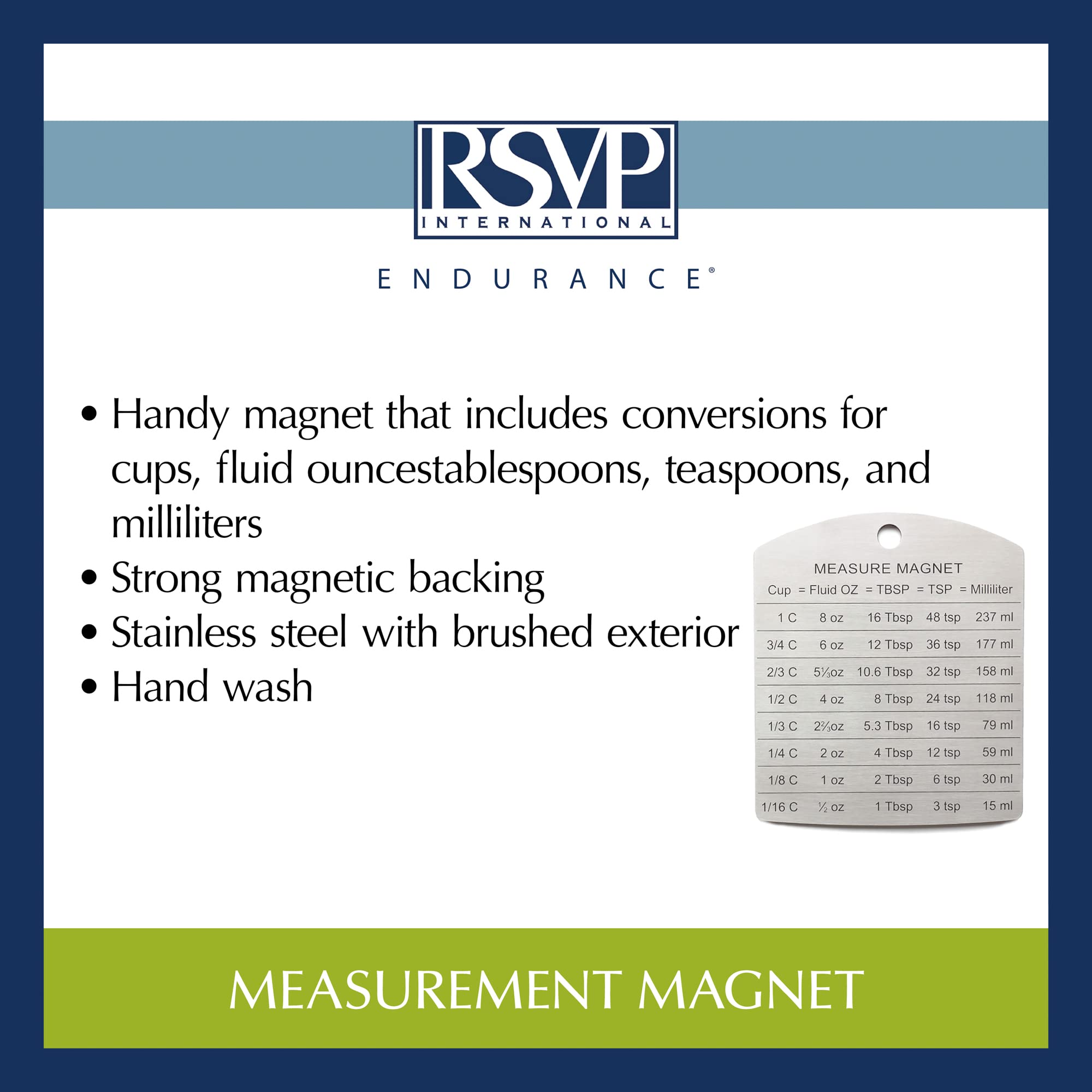 RSVP Endurance magnet ready for everyday baking tasks on the fridge.