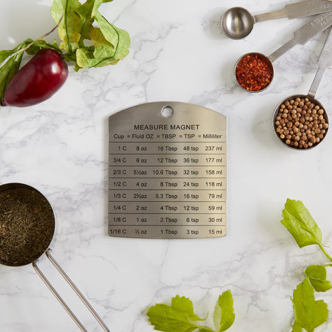 RSVP Endurance magnet close-up on brushed stainless steel surface for durable kitchen use.