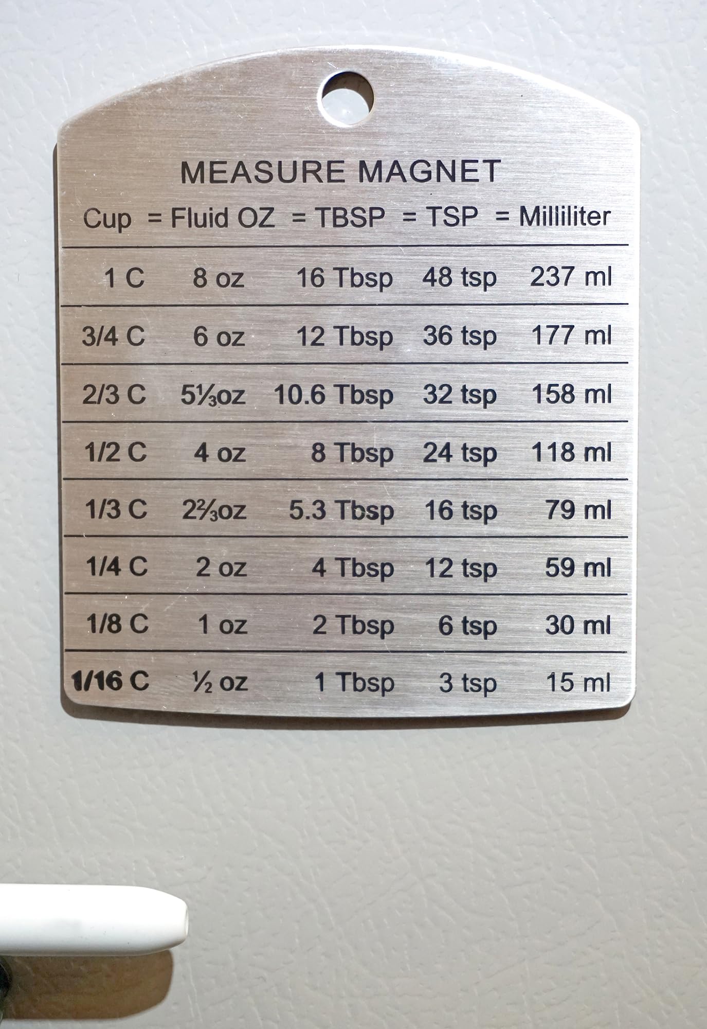 RSVP Endurance magnet close-up on brushed stainless steel finish.