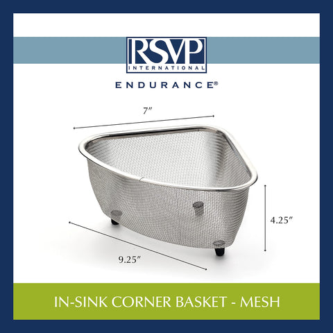 Sturdy 18/8 stainless mesh doubles as a small strainer and drainer