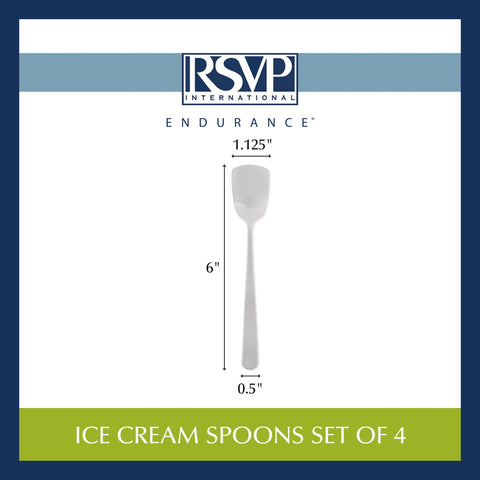 RSVP International durable stainless steel spoons, dishwasher safe for quick cleanup.