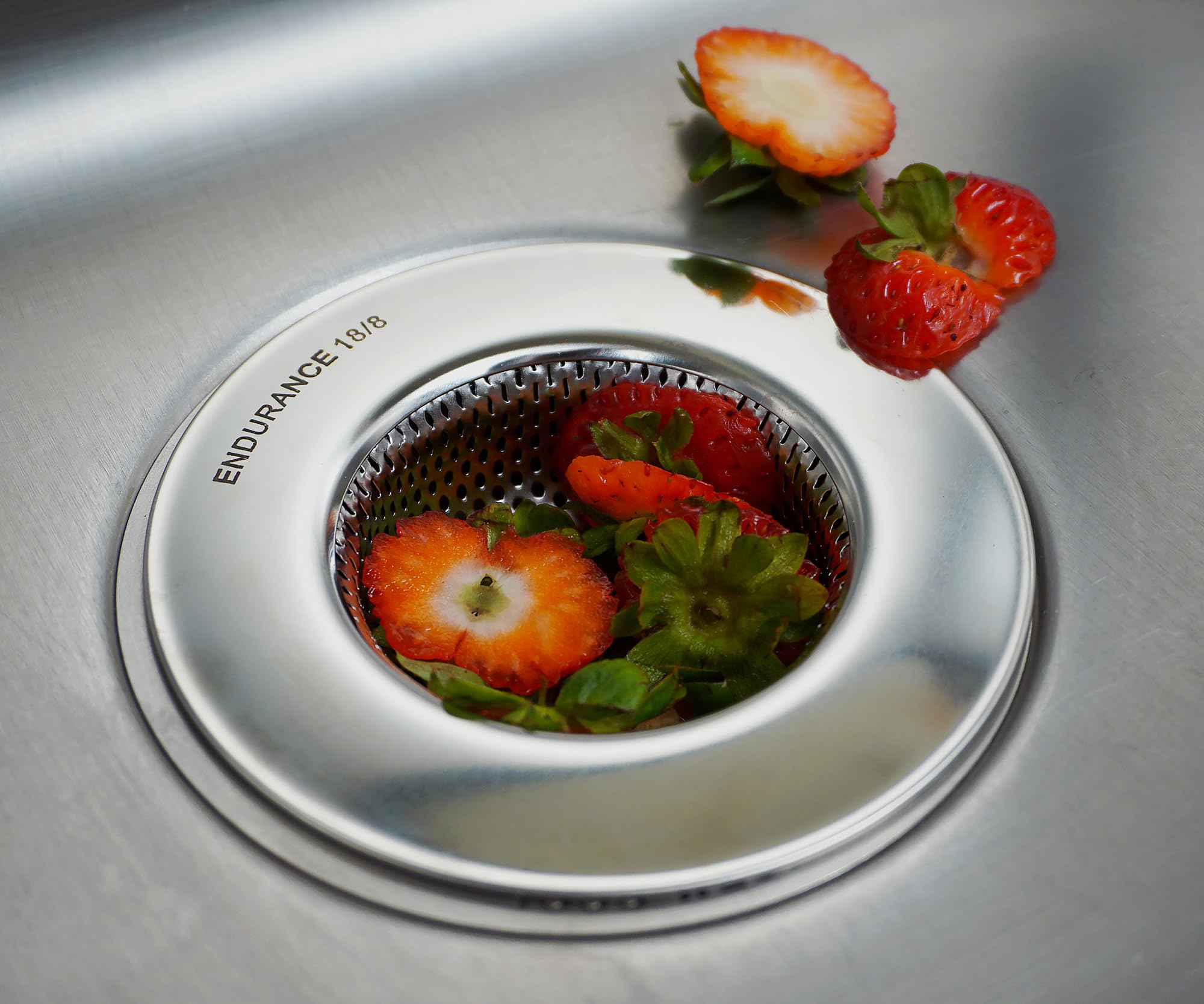 Deeply drawn rounded bottom fits inside most sinks and disposals for a clean fit.