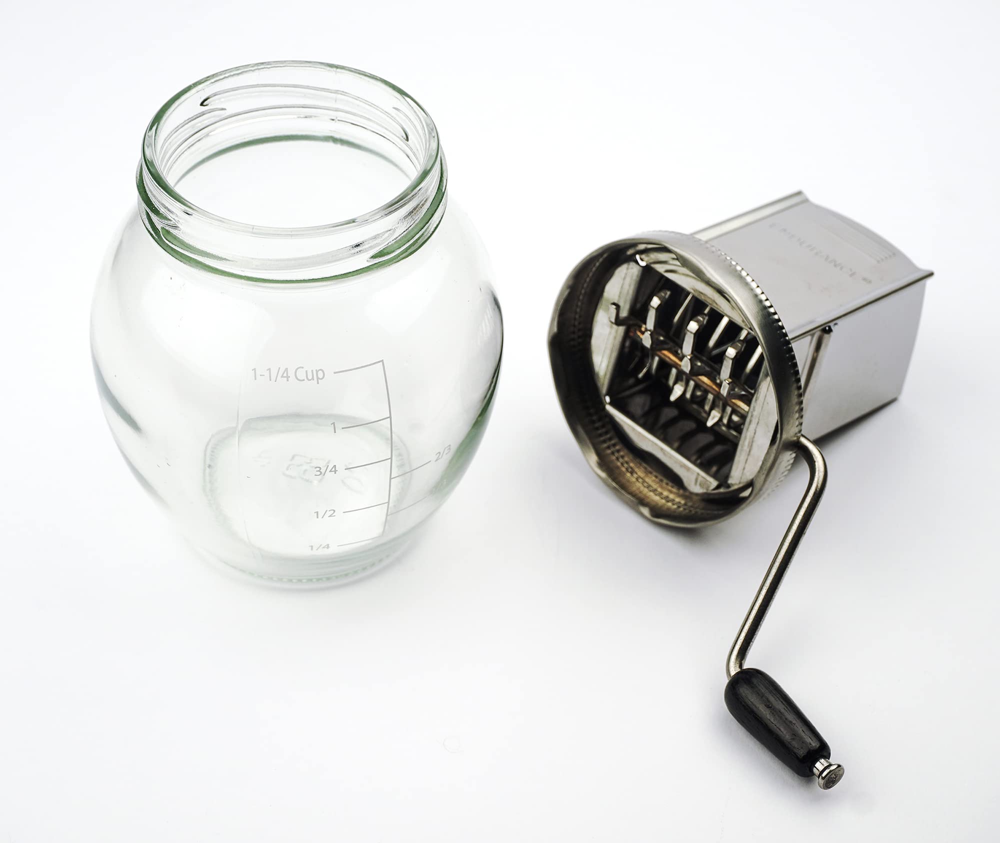Clear 1.25 cup jar on Endurance nut grinder for visibility during grinding