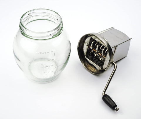 Clear 1.25 cup jar on Endurance nut grinder for visibility during grinding