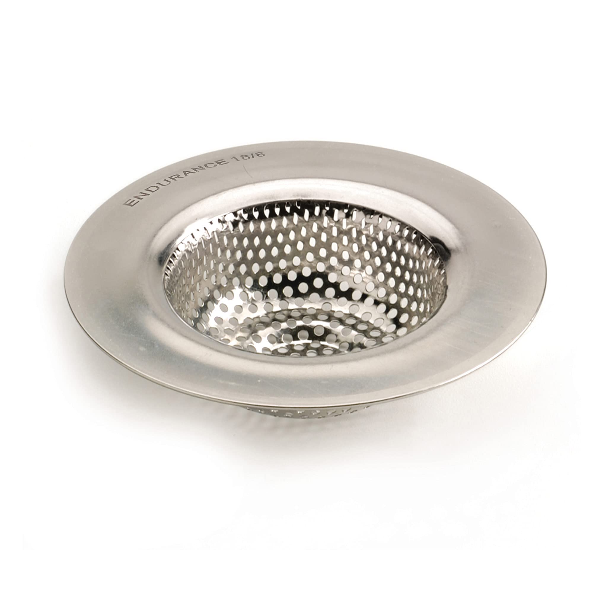 RSVP International Endurance sink strainer with a 4.5-inch wide rim traps scraps while draining.