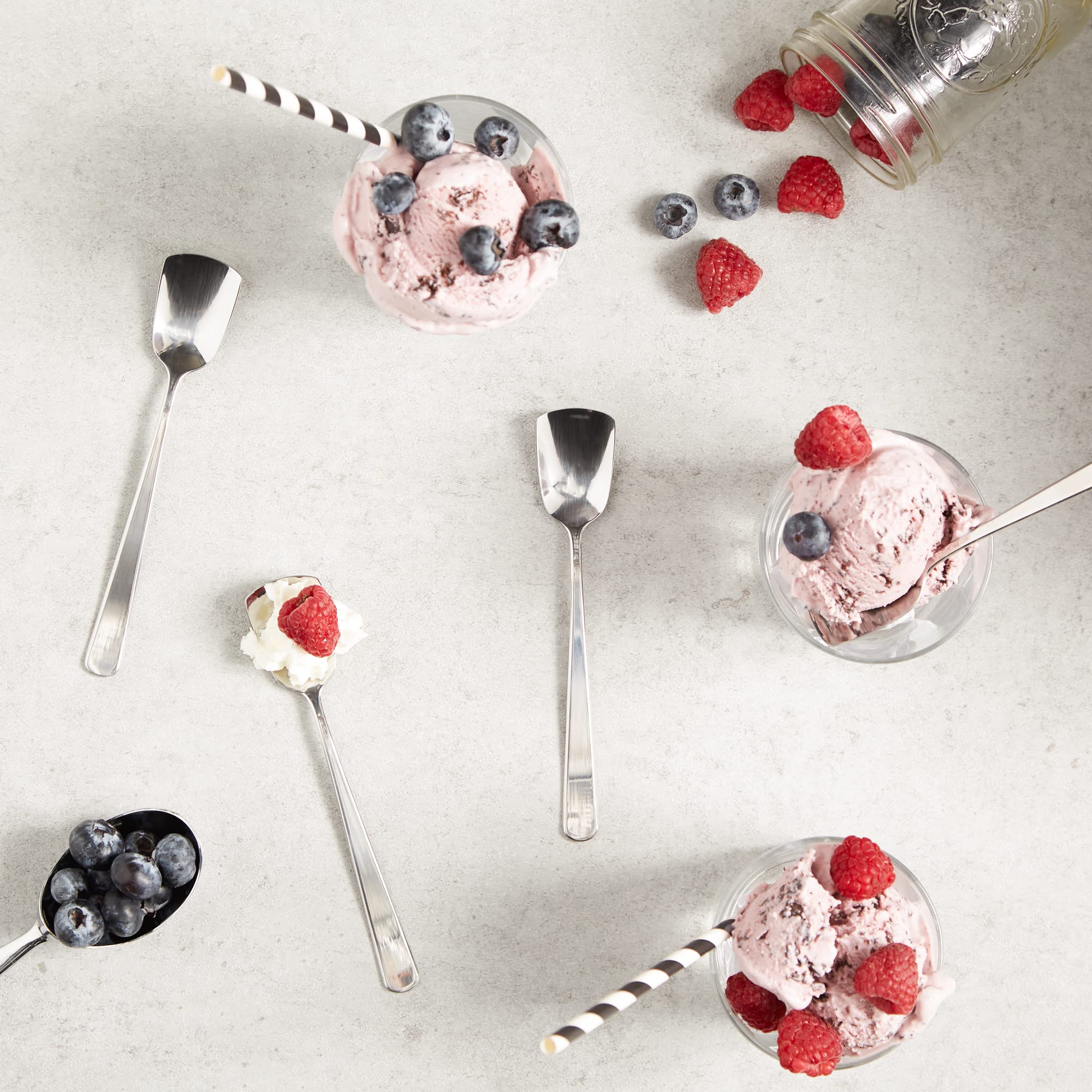 RSVP International flat-end spoon close-up highlights easy scooping and less drips.