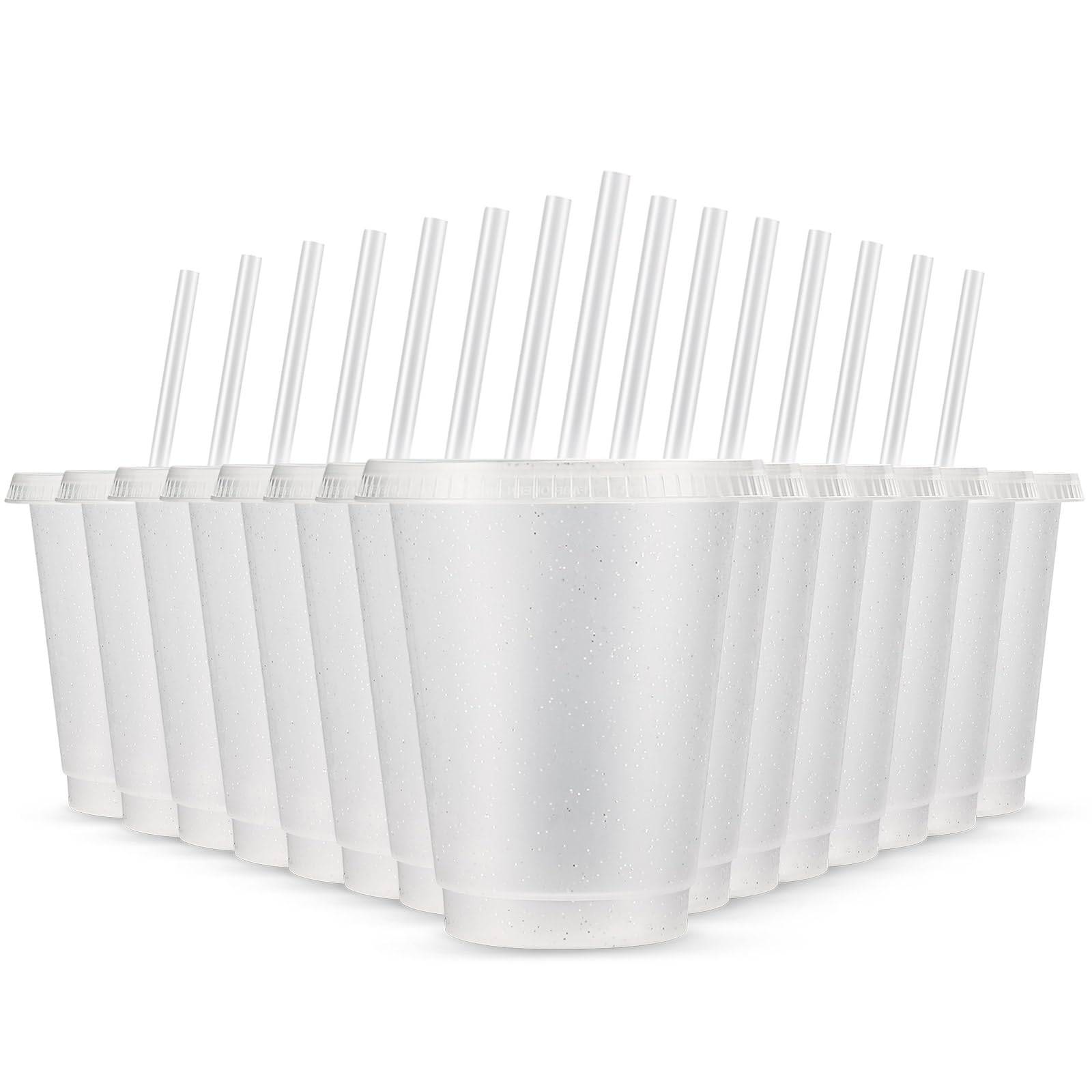Rtteri 15-piece glitter cups with lids and straws for festive drinks.