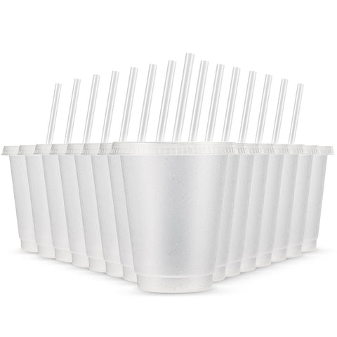 Rtteri 15-piece glitter cups with lids and straws for festive drinks.