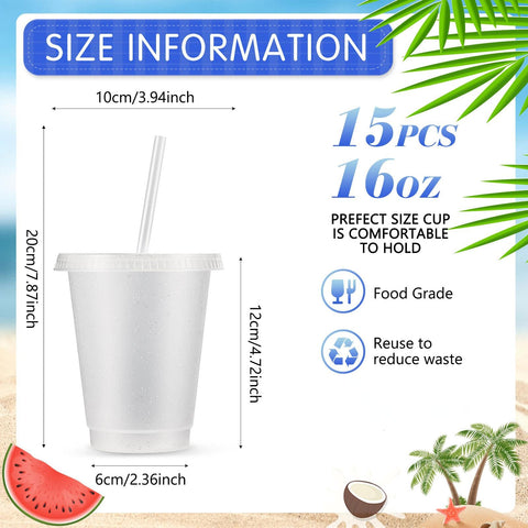 Rtteri clear 16oz tumbler close-up showing glitter detail and smooth surface.