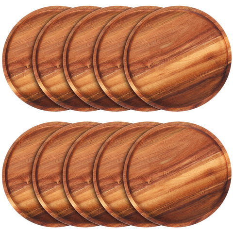 Rtteri acacia round plate 12in close-up texture showing durable natural finish.