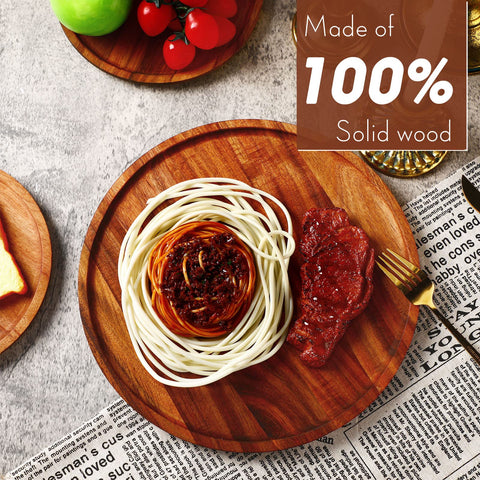 Rtteri acacia round plate 12in stacked for versatile serving and display.