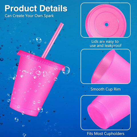 Rtteri rose-red glitter cups with lids and straws, leak-proof for parties