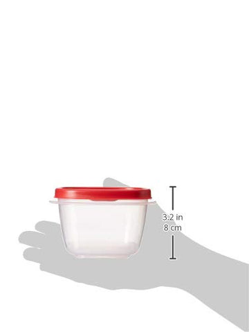 Rubbermaid 7J60 containers show lids snapped on for easy find feature and compact storage.
