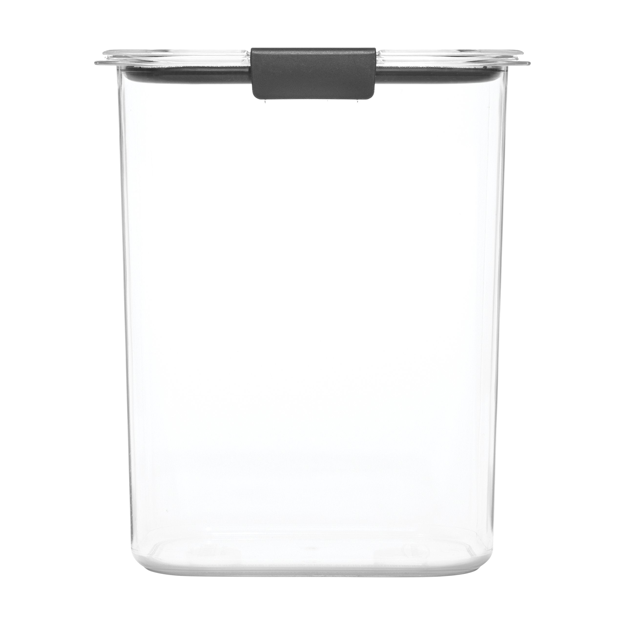 Rubbermaid Brilliance 16-Cup container stacked to illustrate space-saving design.