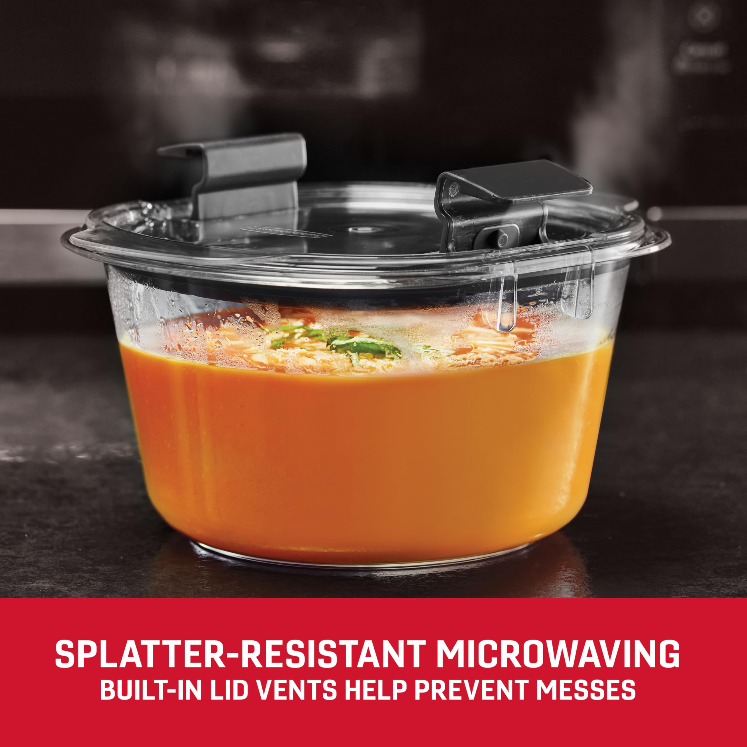 Rubbermaid Brilliance round container demonstrating odor-resistance for neutral kitchen smells.