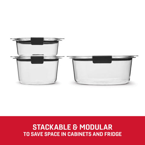Rubbermaid Brilliance round container showcasing shatter-resistance for easy transport.