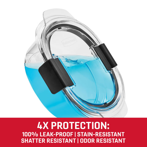 Rubbermaid Brilliance round container highlighting stain-resistance for lasting clarity.