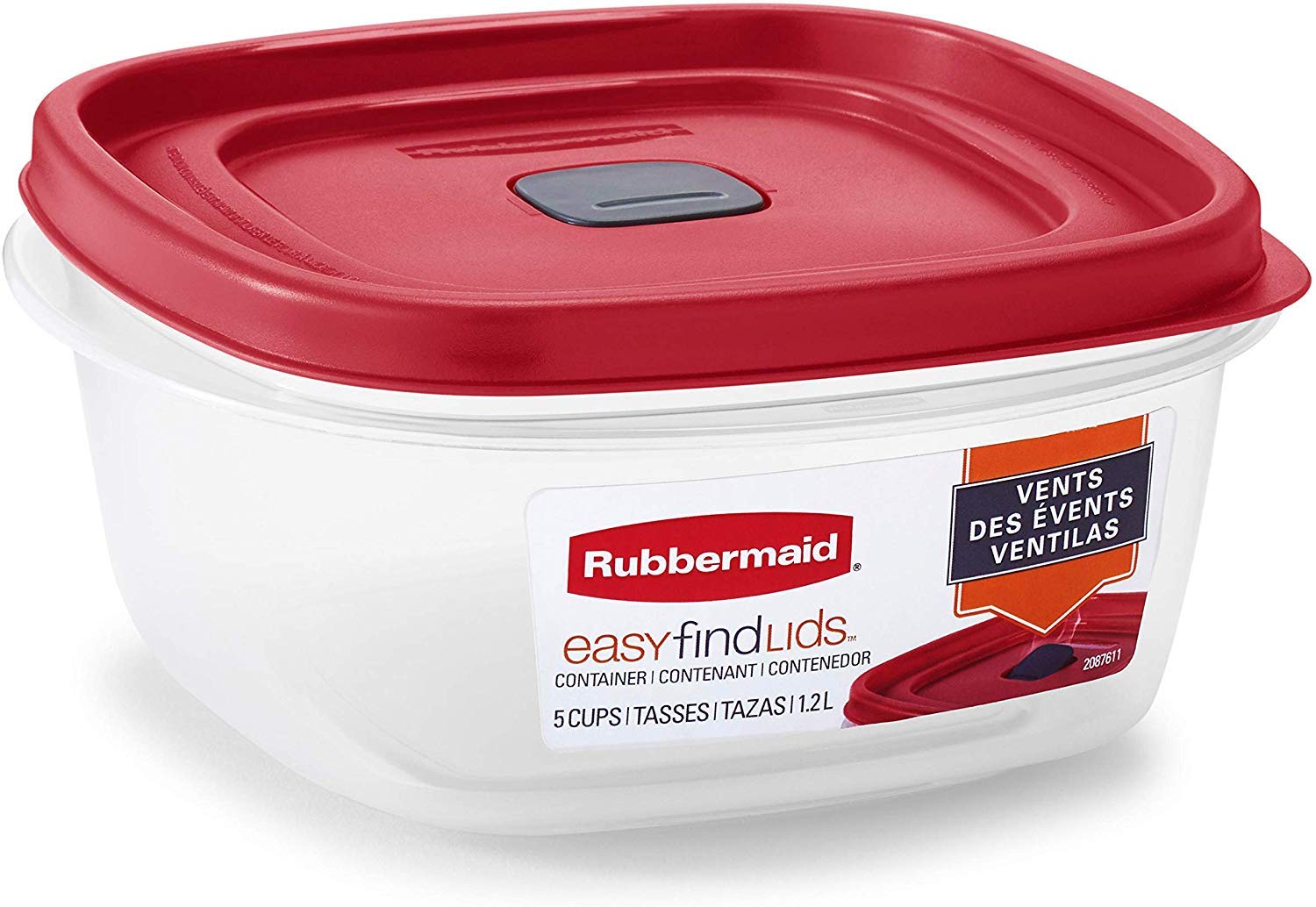 Rubbermaid Easy Find Lid Square 5-Cup with snap-together lids reduces kitchen clutter.