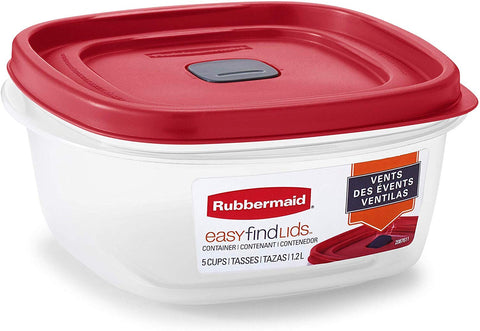 Rubbermaid Easy Find Lid Square 5-Cup with snap-together lids reduces kitchen clutter.
