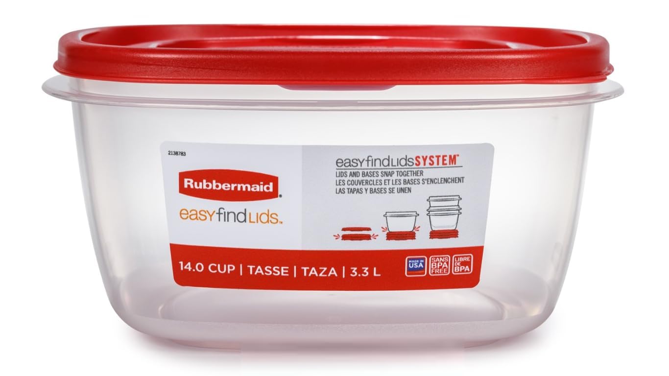 Rubbermaid Easy Find Lids 14-Cup set - front view, lids snap for quick organization