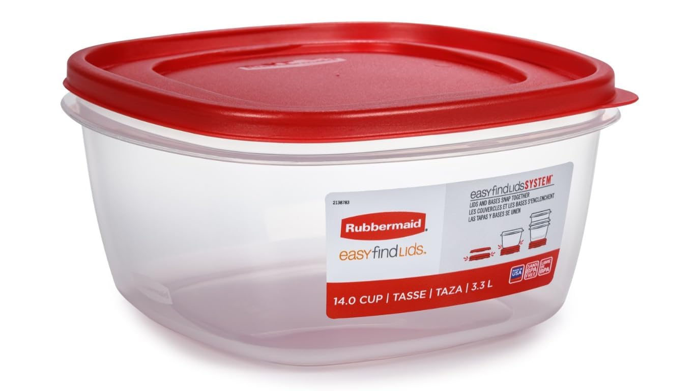 Rubbermaid Easy Find Lids 14-Cup set - lid on base close-up, simplifies lid matching