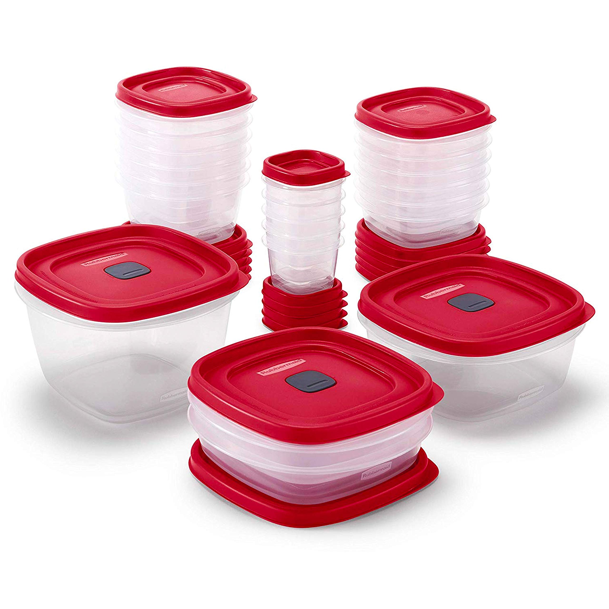Rubbermaid lids and bases snap together to reduce clutter.