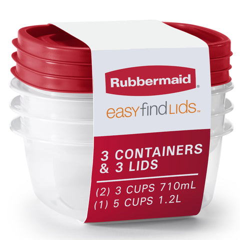 Rubbermaid EasyFindLids 3-cup container with snap-on lids for easy lid finding