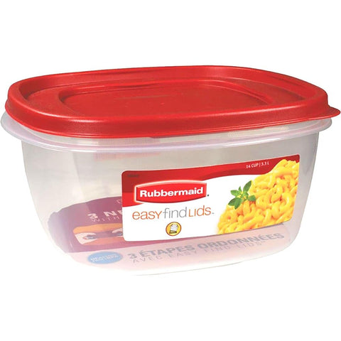 Rubbermaid EasyStore 14-Cup square container with red racer lid for secure portable storage.