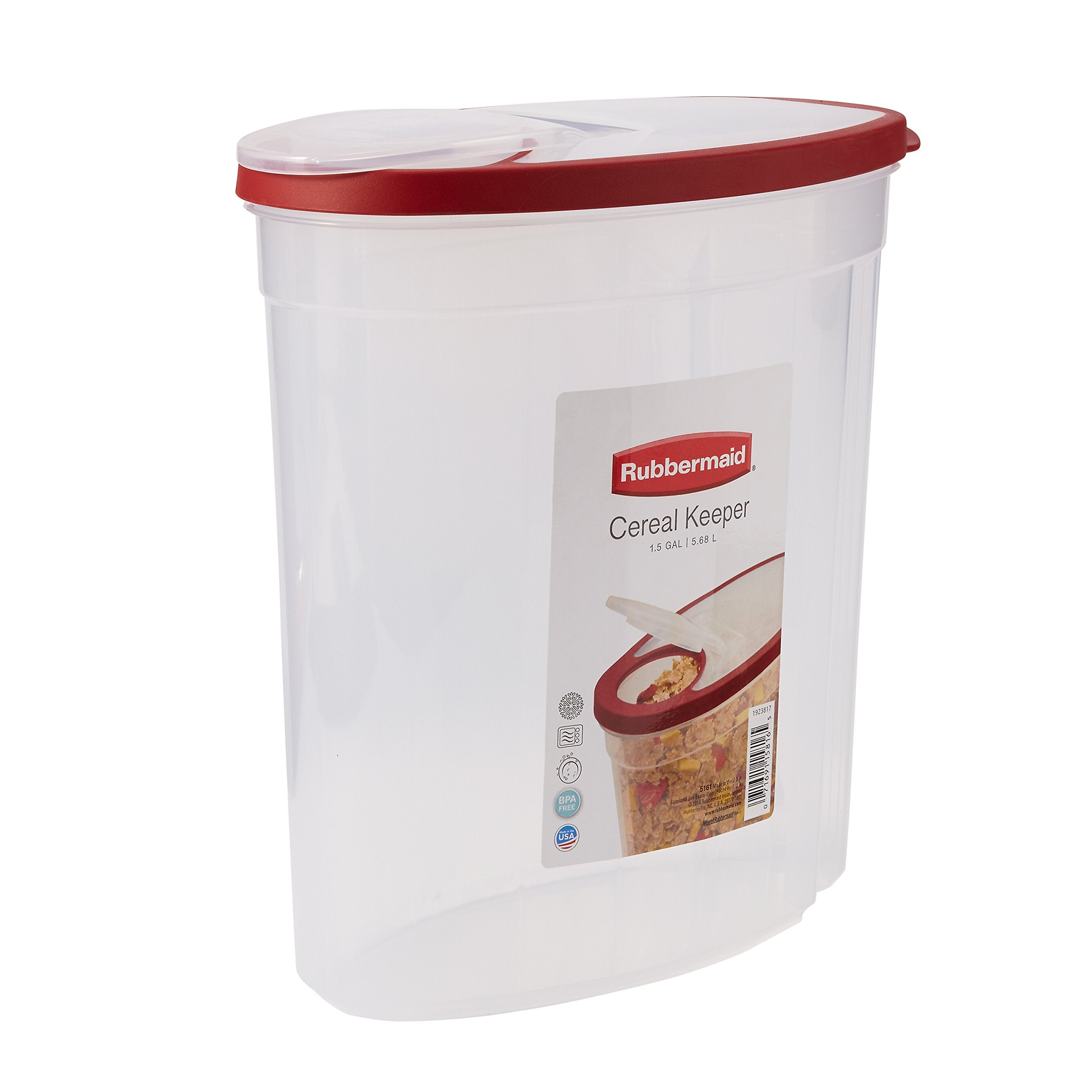 Red-lid sealed canister keeps pastas and cereals fresh longer in your kitchen.