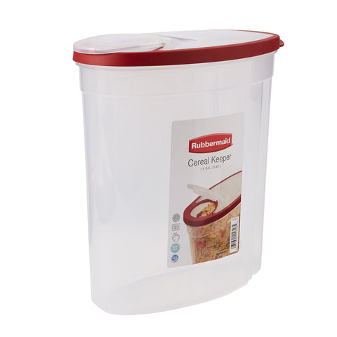 Red-lid sealed canister keeps pastas and cereals fresh longer in your kitchen.