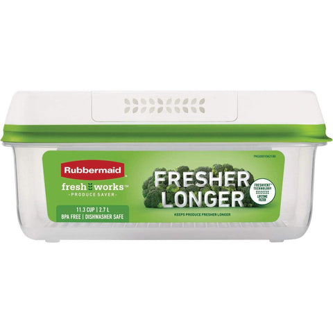 Rubbermaid FreshWorks Saver large short container with lid keeps produce organized and fresher.