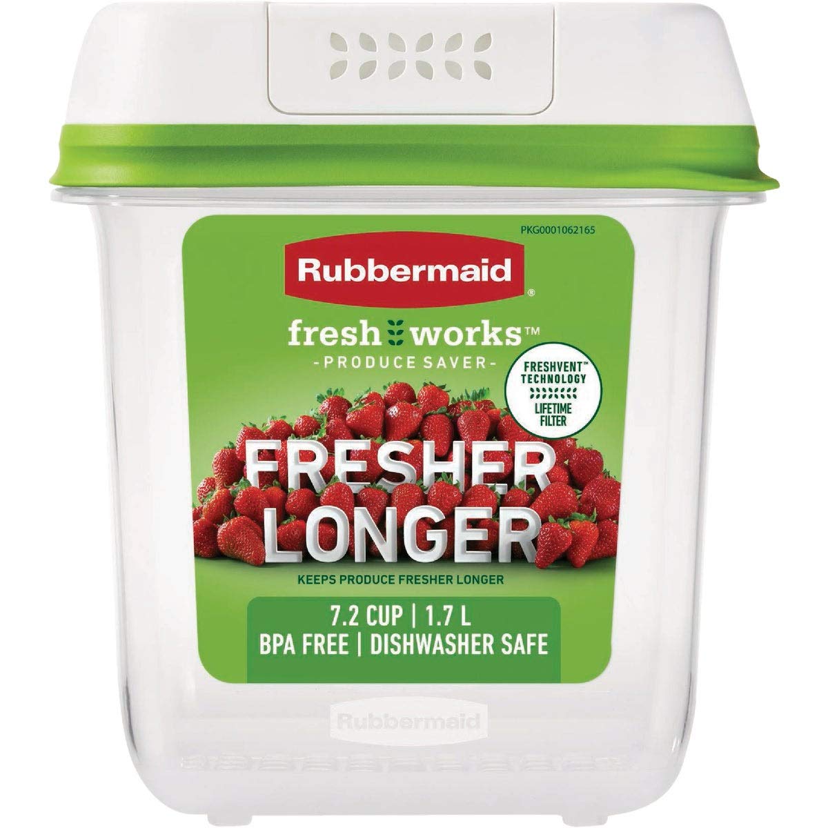 Rubbermaid FreshWorks Saver medium container with lid on for organized produce storage.